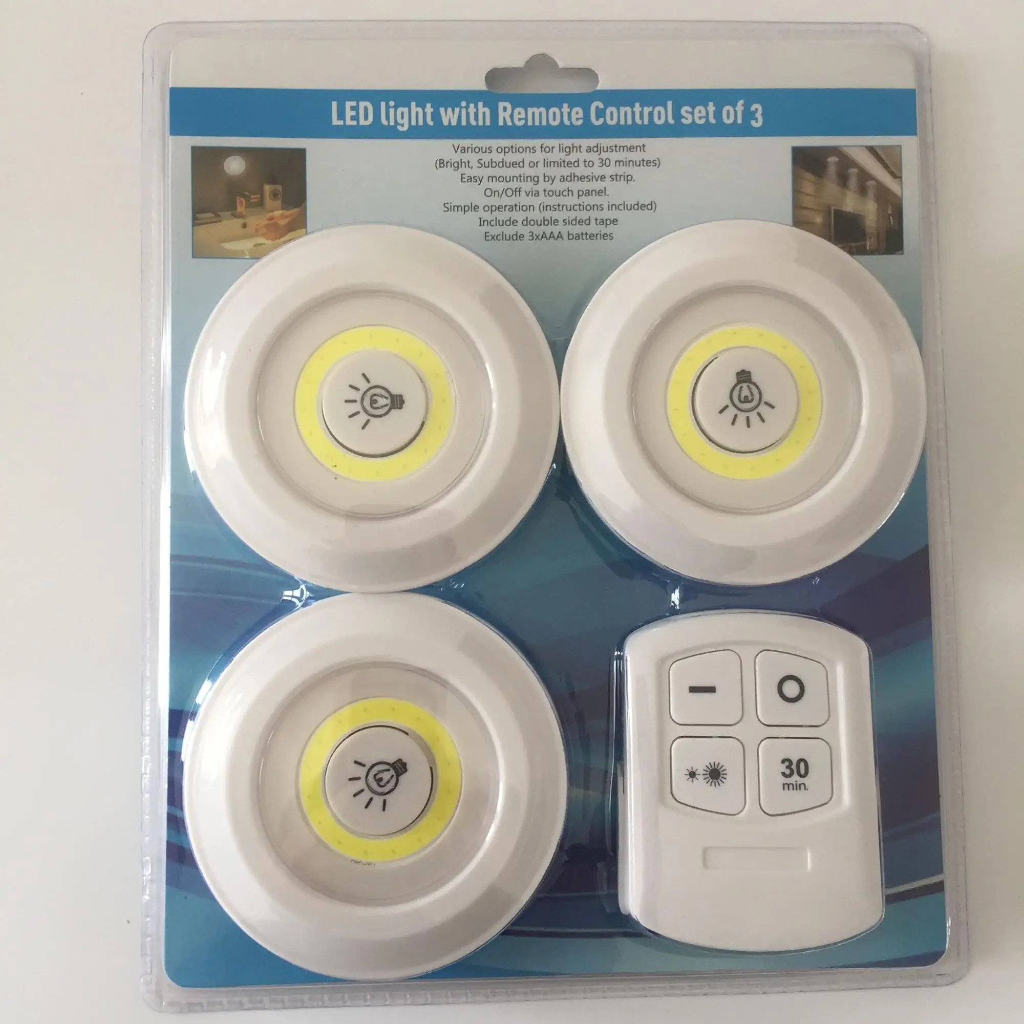 
3 LED Wireless LED Puck Light with Remote Control touch light closet led light 