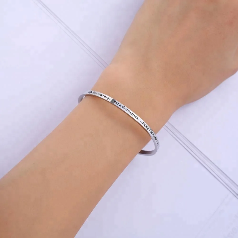 4mm Plain Stainless Steel Bangle Inspirational Bracelet Custom Engraved Message Cuff