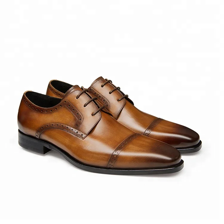 Italian style lace up elegant men derby leather dress shoes with Soft rubber sole