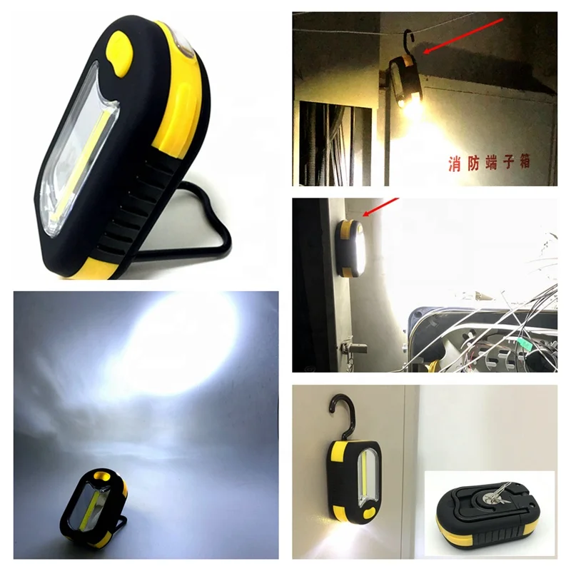 mini portable magnetic work light 3 W COB LED AAA Battery with Stand hook for camping repairing DIY lamp factory cheap price