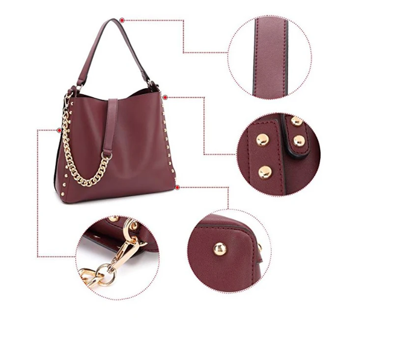 2 Pcs Women Studded Hobo Handbags Soft Vegan Leather Purses Roomy Tote Bags with Satchels