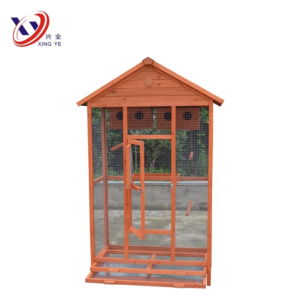 Newest solid fir wood brid cage with 2 nesting box&2 metal tray&3 perches