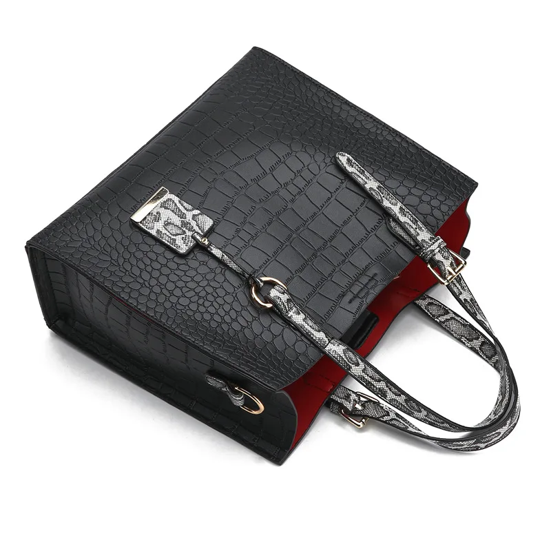 New Design PU Leather Women Ladies Handbag with Snake Skin