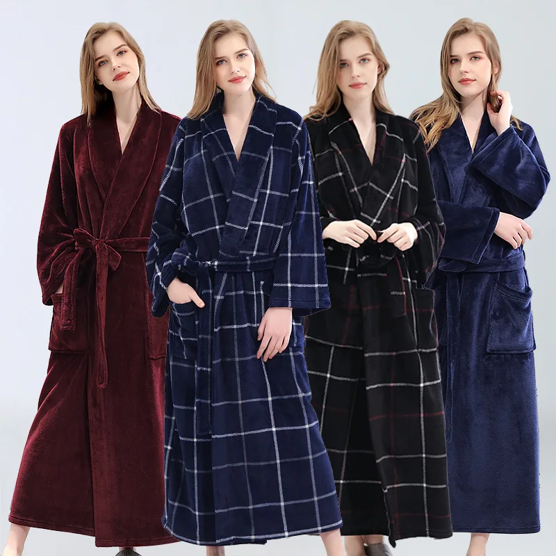 Очень длинный зимний теплый банный халат из кораллового флиса большого размера для женщин и мужчин, Фланелевое кимоно Добби, банный халат, халат для подружки невесты, Свадебный Халат