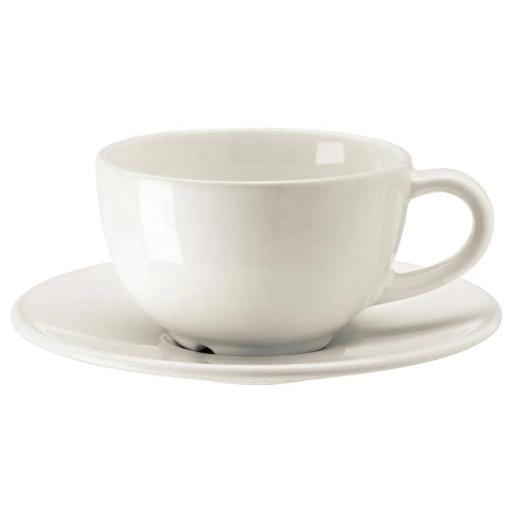 Wholesale hot selling French style plain white cappuccino latte coffee ceramic cup saucer with logo