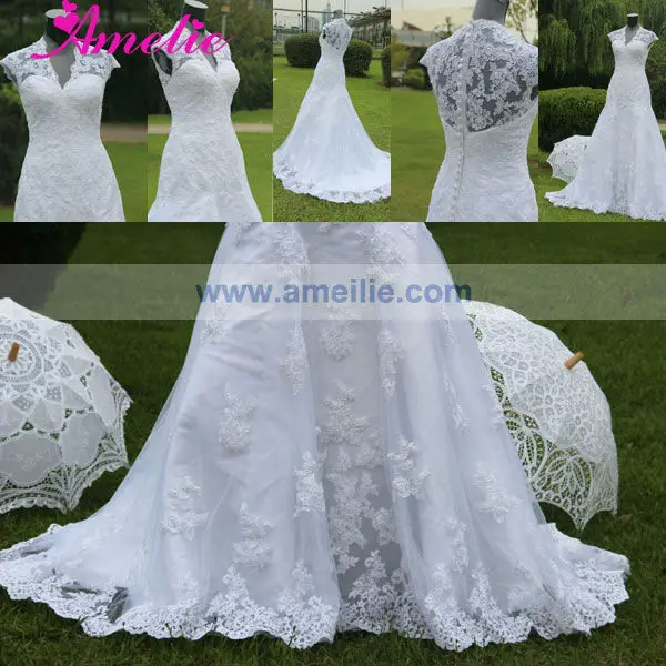 Настоящее Cap Фото шнурка втулки аппликация свадебное платье 2013