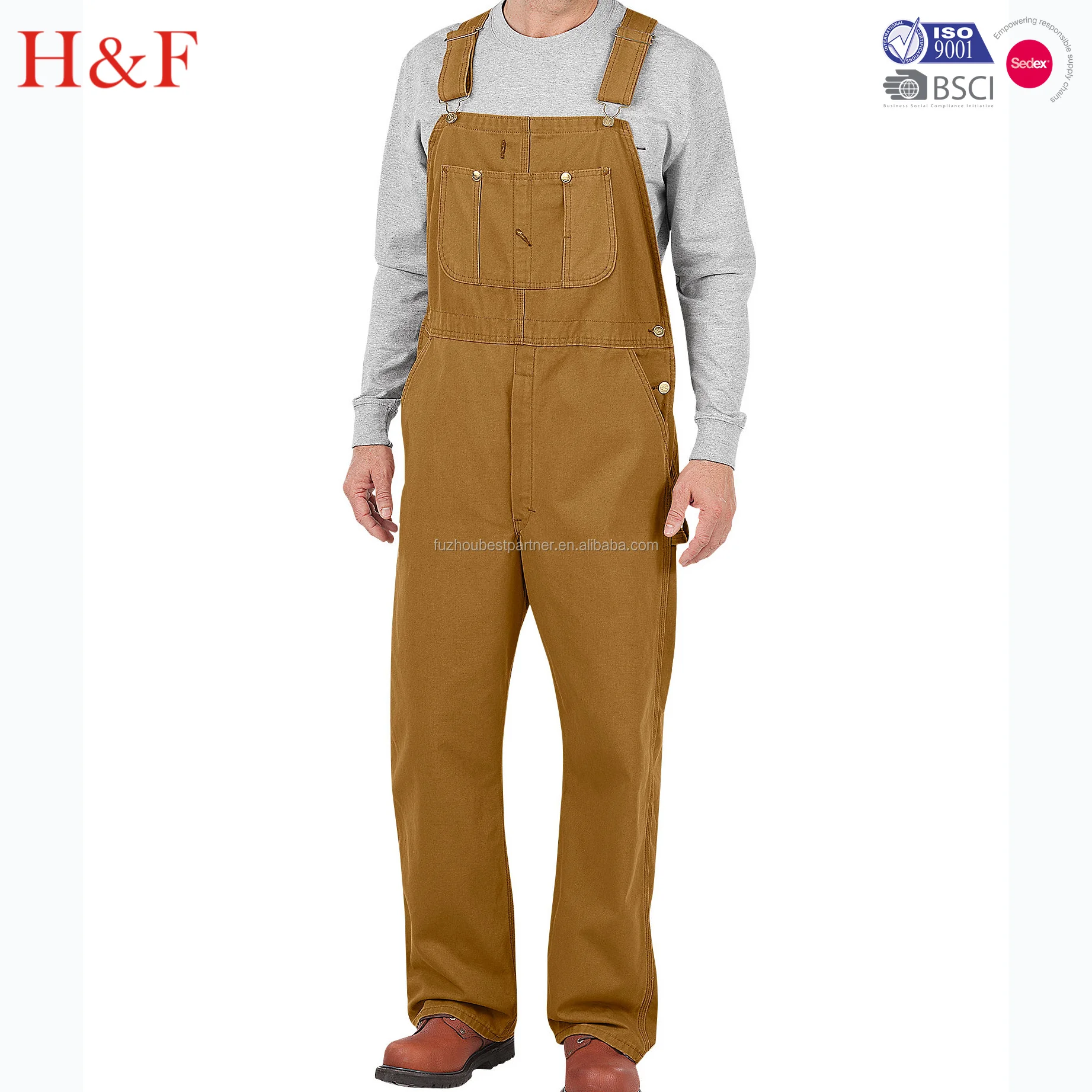 custom mens polycotton bib overalls workwear overalls in brown