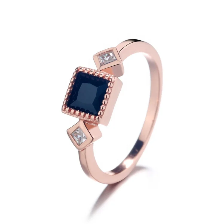 Fashion Fine Jewelry Square Simple 925 Sterling Silver Ring Blue Stone Diamond Engagement Ring