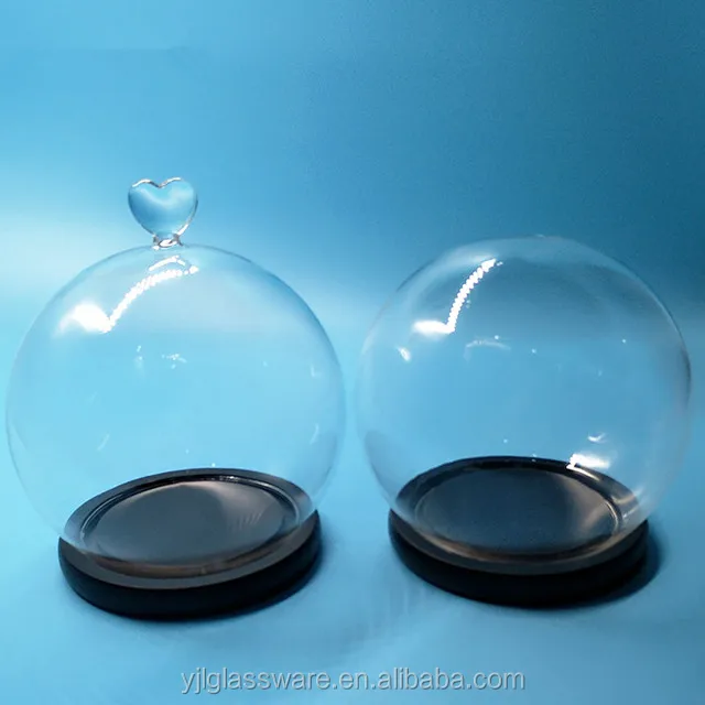 wholesale price decorative flower glass dome with black wooden base glass dome with flowers