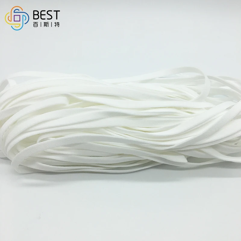 Factory Wholesale 3.5mm 5mm White Flat Soft Elastic Earloop Cord for Facemask