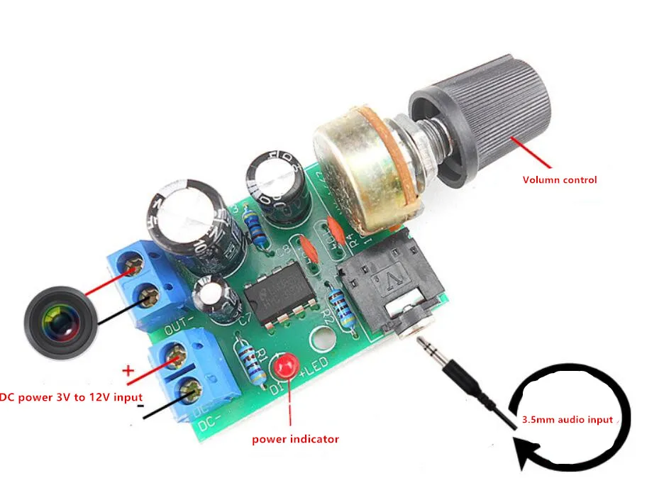 Taidacent Simple Low Voltage Battery Operation Lm386 Car Headphone Stereo Audio Mono Power Amplifier Amp Circuit Module