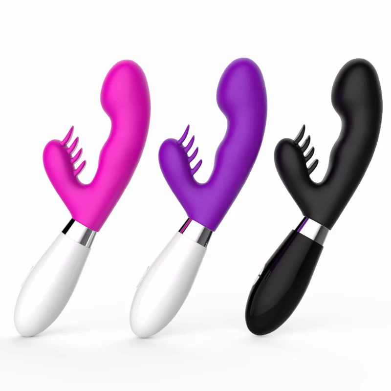 G Spot Clitoris Rotating Head Female Adult Silicone rubber vagina Rabbit Dildo Double Vibrator Sex Toy