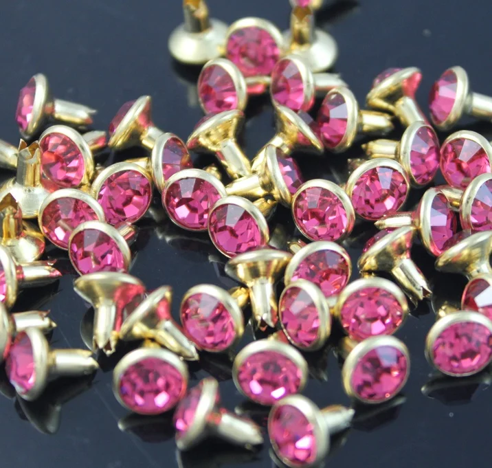 8mm rose color open-end crystal diamond rhinestone rivets for leather