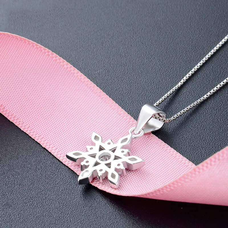 Full CZ Diamond 5A Zircon Snowflake 925 Sterling Silver Elegant Wedding Necklace for Women