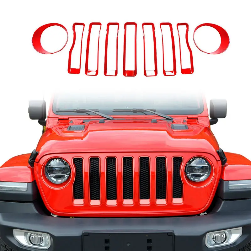 Cartaoo Red Front Grille Inserts LED Headlight Covers for Jeep Wrangler JL 2018