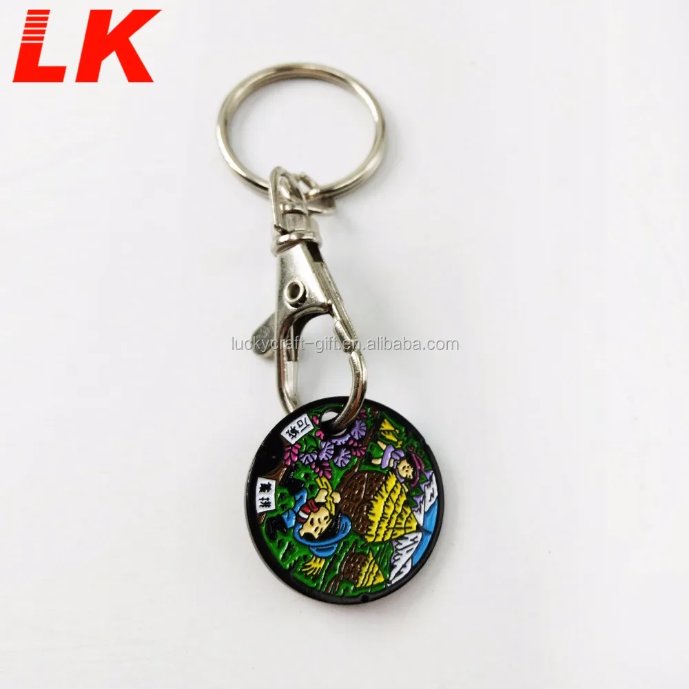 Round Shaped Shopping Trolley Coin Car Key Holder with logo