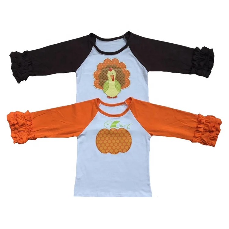
Baby girl cotton halloween pumpkin raglans ruffle t shirts girls boutique fall winter christmas new year raglan ruffle shirt 