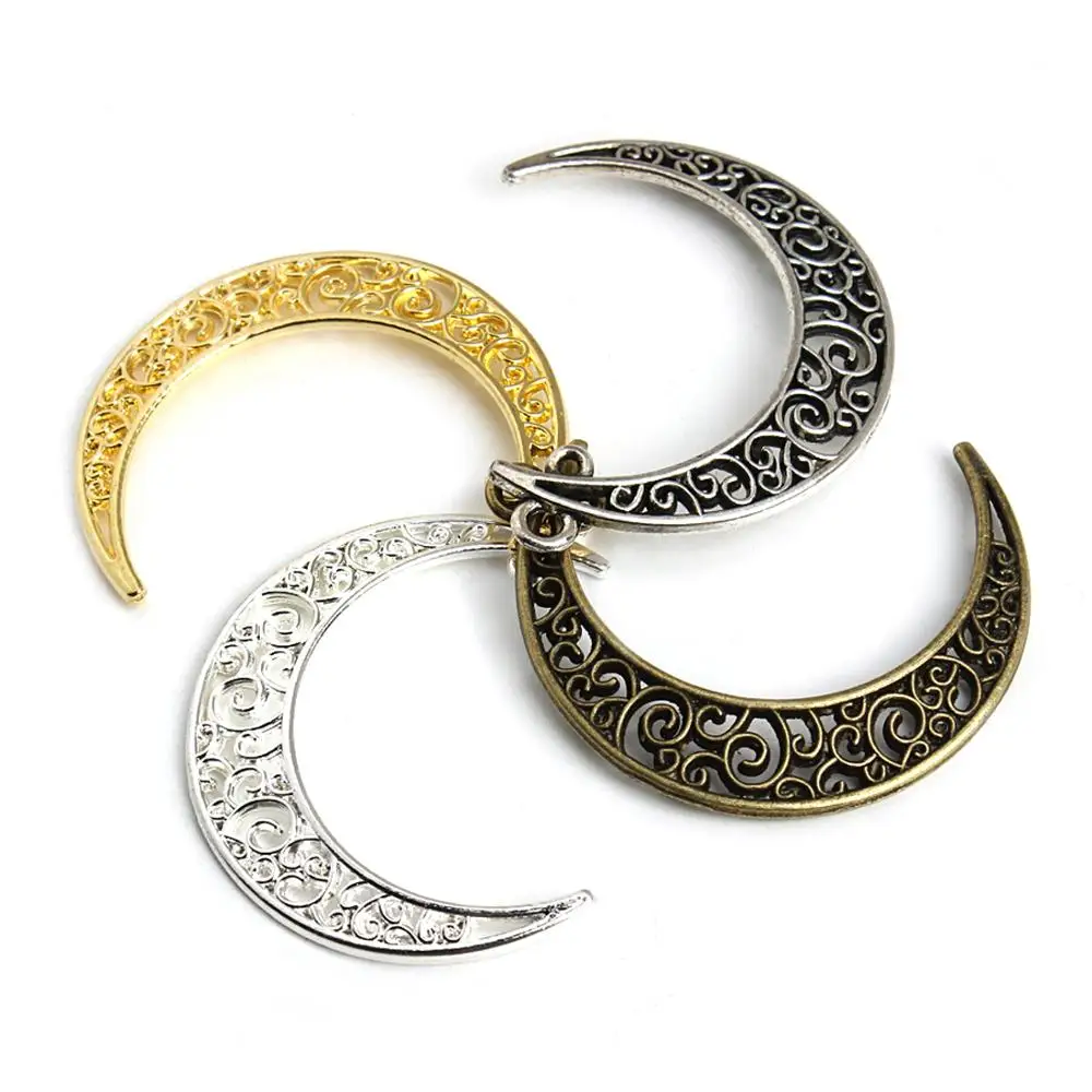 Factory price 41*30mm hollow crescent moon steel charms pendant for jewelry necklace bracelet making