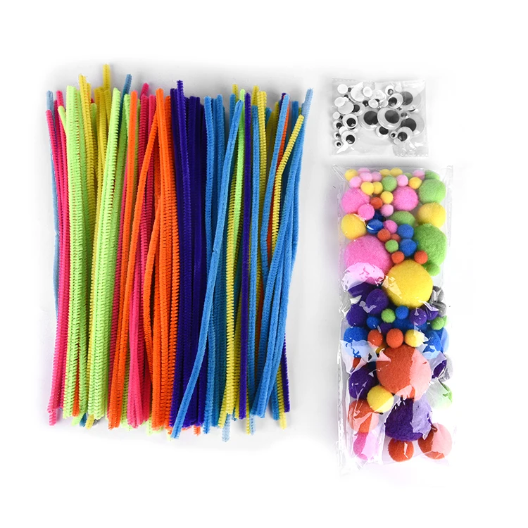 Best Price Pipe Cleaners Chenille Stem Plastic Wiggle Eyes Pom Pom Craft Pack Set For Children