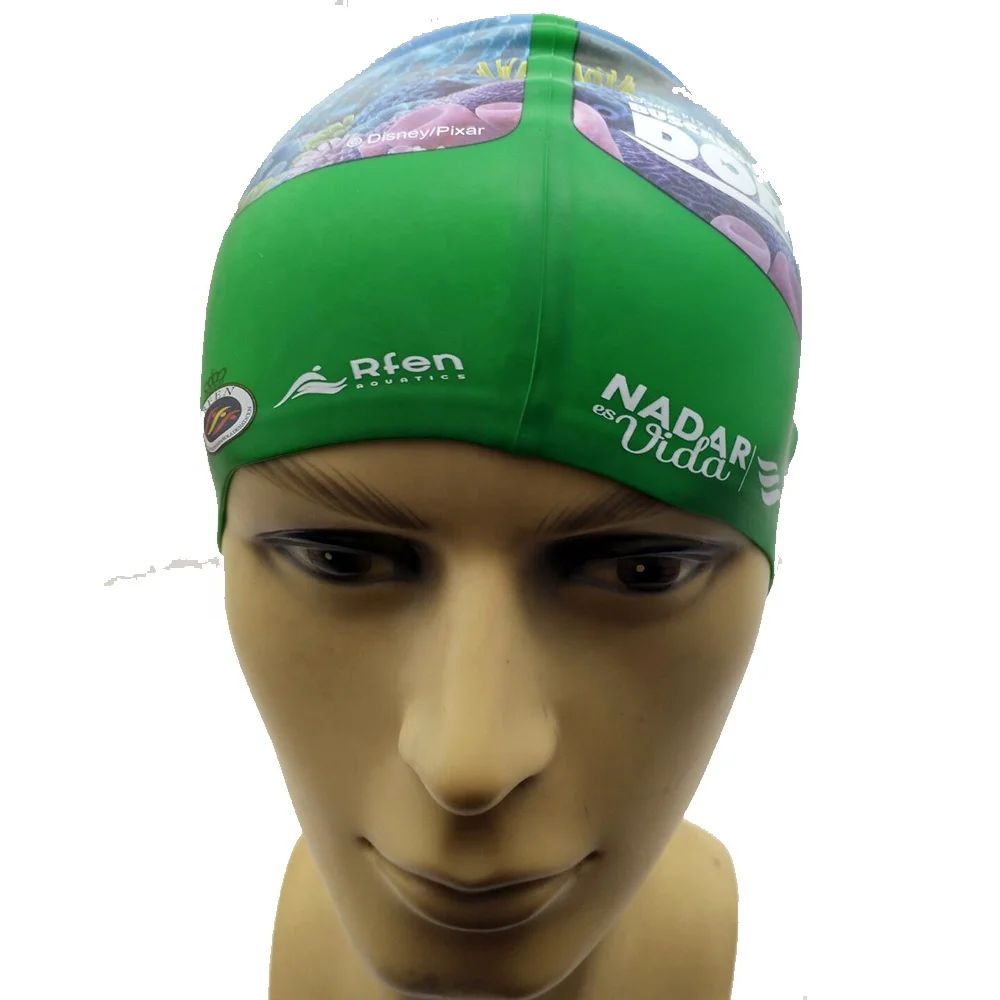2024   Mystyle brand new soft 100% silicone heat press transfer logo print for sublimation printed swim cap