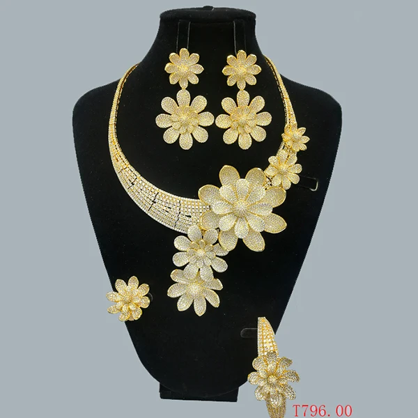 
S-2 Xuping fashion african bridal wedding jewelry sets, luxury saudi gold plated zirconia dubai jewellery set for women 