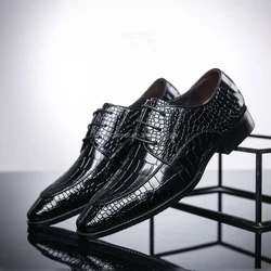 Мужские туфли в британском стиле с резным крокодиловым узором, глянцевые кожаные деловые повседневные туфли для мужчин