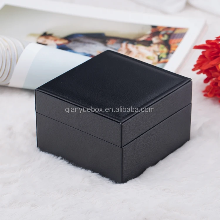 
Unique Rubber paint black lacquered watch box with spring hinge lid 