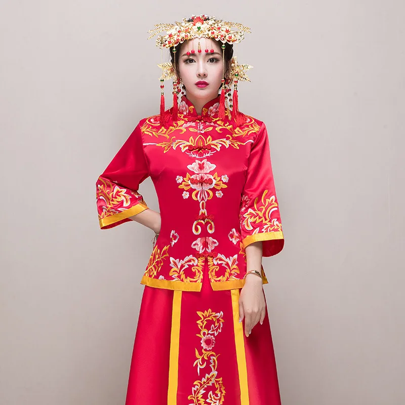 
Chinese Style Traditional Embroidery Skirt+Tops Bridal Wedding Dress Bridal Gown 