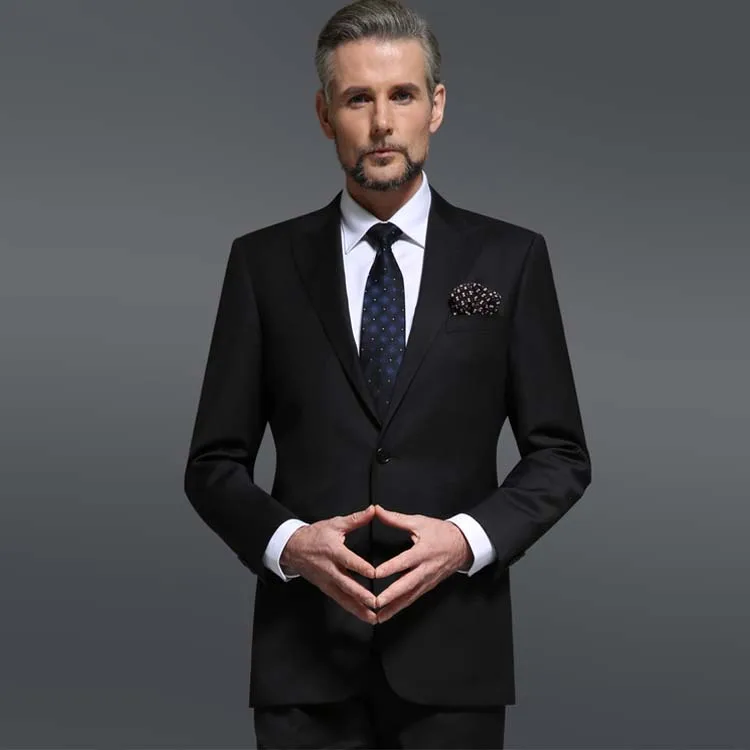 New style one button Notch Lapel black 70% wool wedding dress suit for men