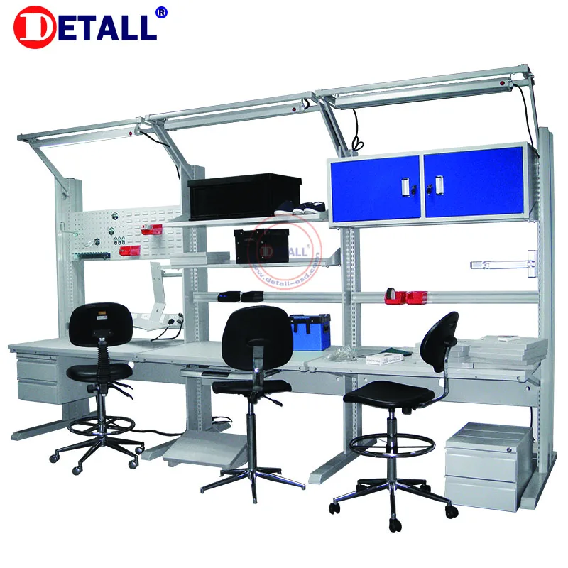 Detall ESD woodworking electrical work bench with double drawer