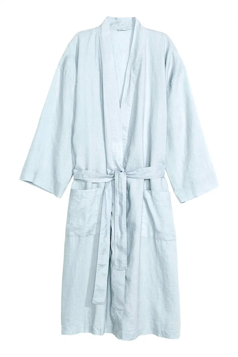 Plus Size Linen Sleepwear Home Cloth Pure Linen Robe Wholesale Custom Hotel Bathrobe For Women Men