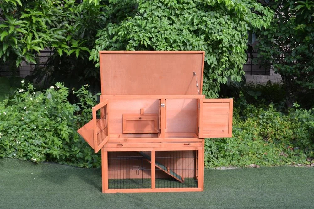 Two story wooden rabbit hutch