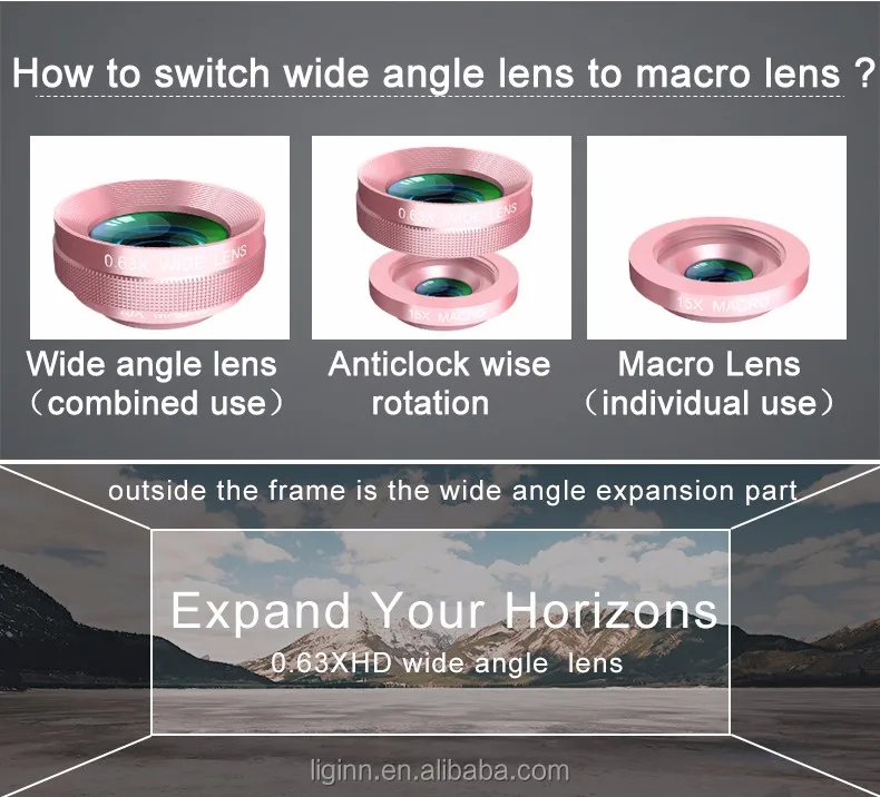 LIGINN HD 4K traveling phone camera 5 in 1 lens kit for cell phone with detachable clip