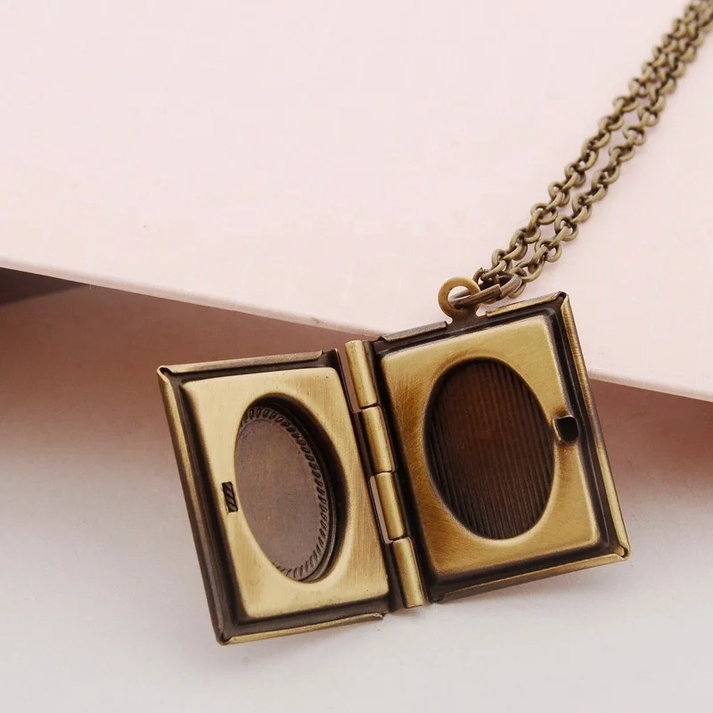 fashion floating chain pendant book locket necklace