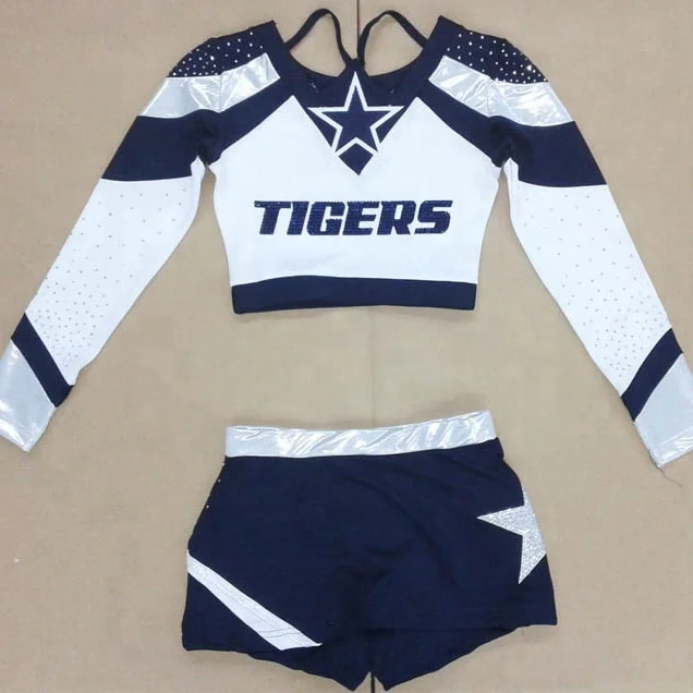 
2018 new metallic shiny cheerleader costumes for cheerleading sports 