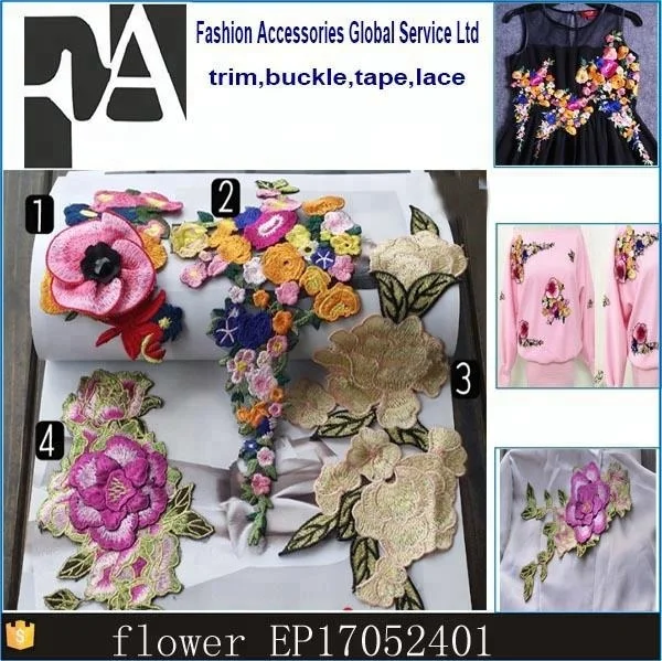 Flower Patch for Dress Clothes 4 New Patch Sew on Fashion Style Embroidery Embroidered Patches Embroidery Cording Lace Fabric 3D