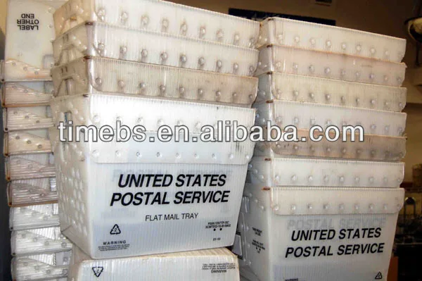 Custom corrugated plastic tote box stackable usps mail tote correx dhl mail tote