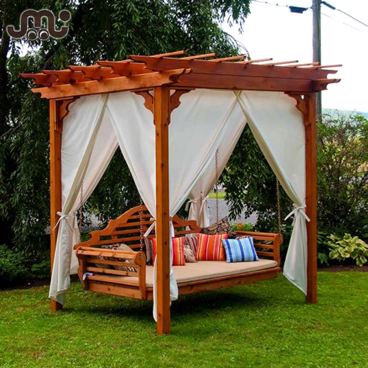 Outdoor deluxe 6*6*8 foot wooden swing bed with curtain