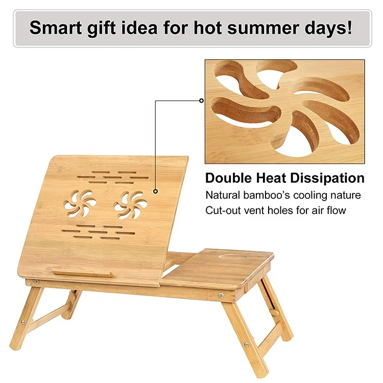 Bamboo Laptop Desk Adjustable Portable Breakfast Serving Bed Tray with Tilting Top Drawer