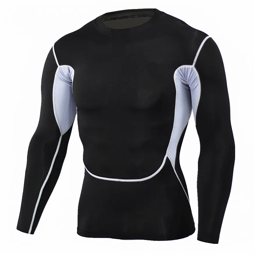 Men quick dry moisture wicking base-layer long sleeve tshirt compression training rash guard for MMA BJJ wrestling