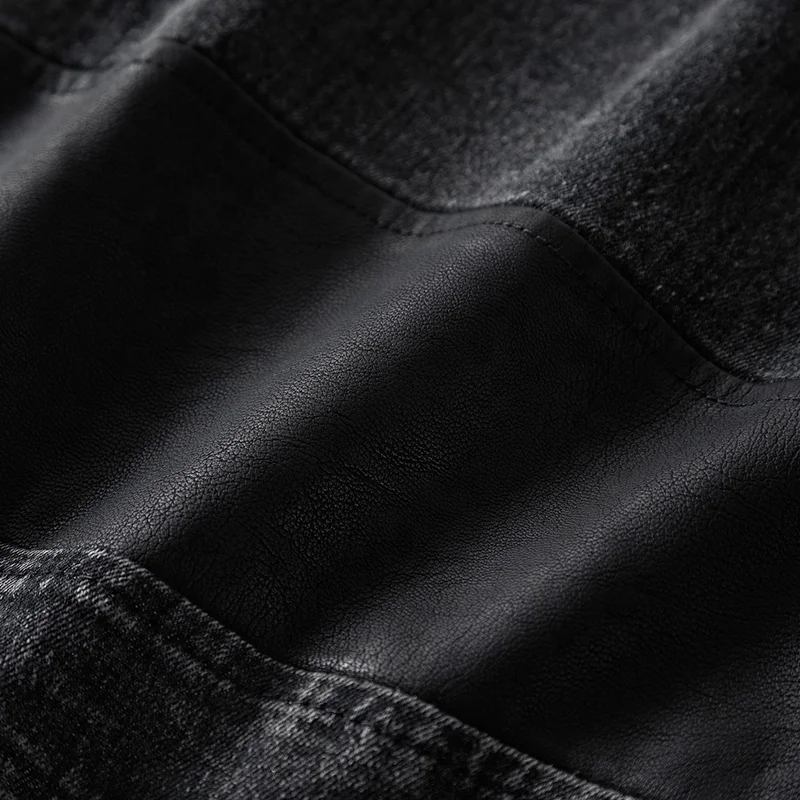 
Wholesale Blue Jean Leather Sleeve Splicing Jacket Men 