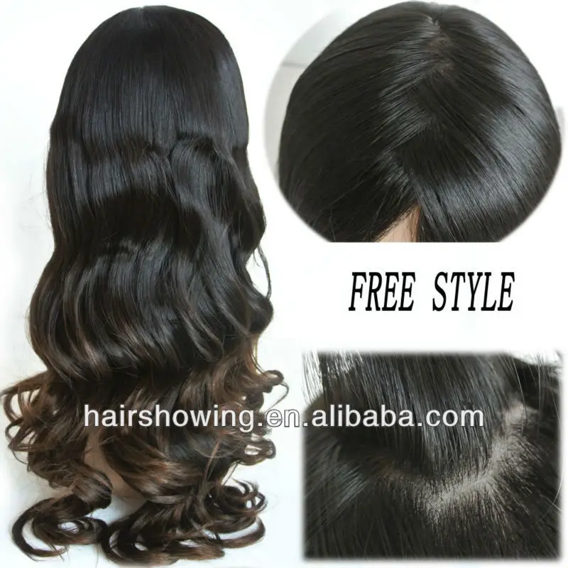 
two tone Color long human hair wig with silk top for women 