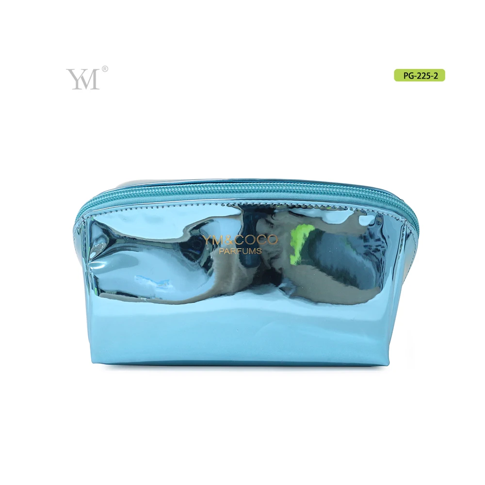 Shiny blue custom clutch travel makeup cosmetic set bag for gift