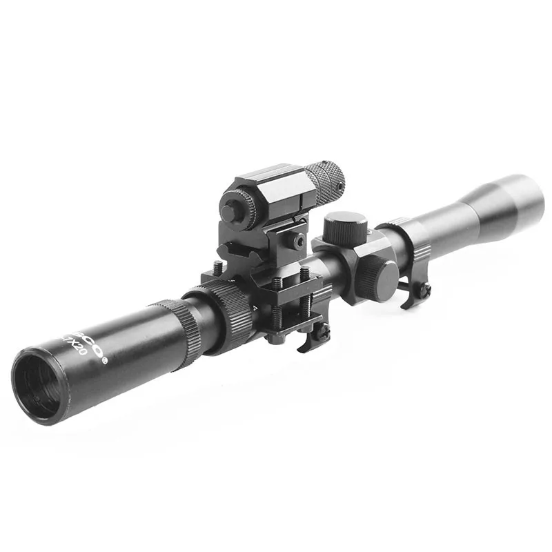 Tactical 3-7X20 Air Gun Rifle Optics Cross Reticle Scope +20mm Rail Mounts +Red Dot Laser Sight For Hunting Airsoft Supplies