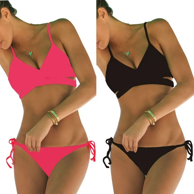 
2019 Swimwear Split Solid Cross Bikini Wholesale Swimwear Piece Bathing Suit Bathing Suit Cover Up 