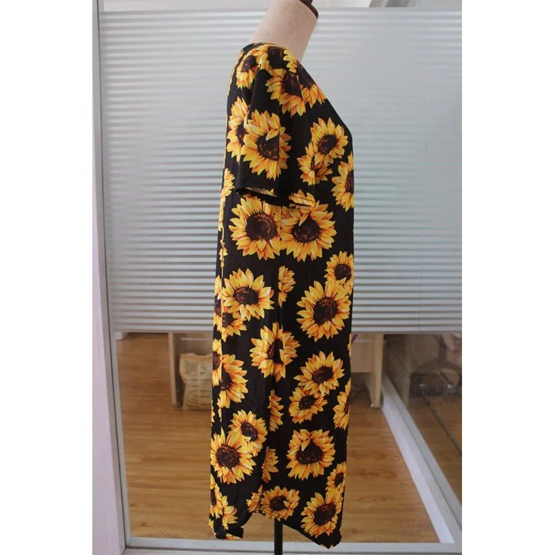Hot Sale Sunflower Print Short Sleeve Women Kimono Cardigan
