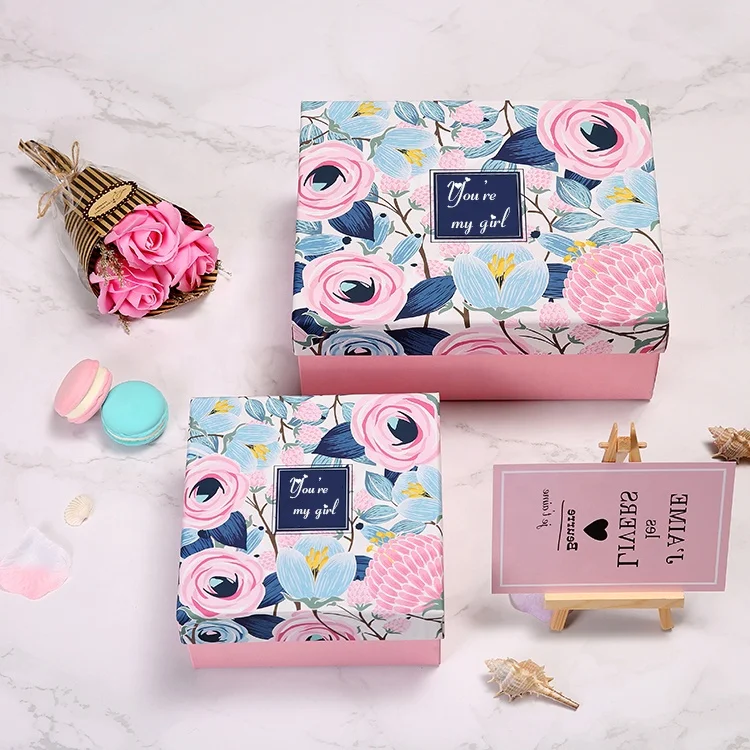 
Flower Printing Mystery Small Cosmetic Cardboard Monthly Subscription Makeup Box Perfume Packaging Box Paperboard Cover Box Matt 