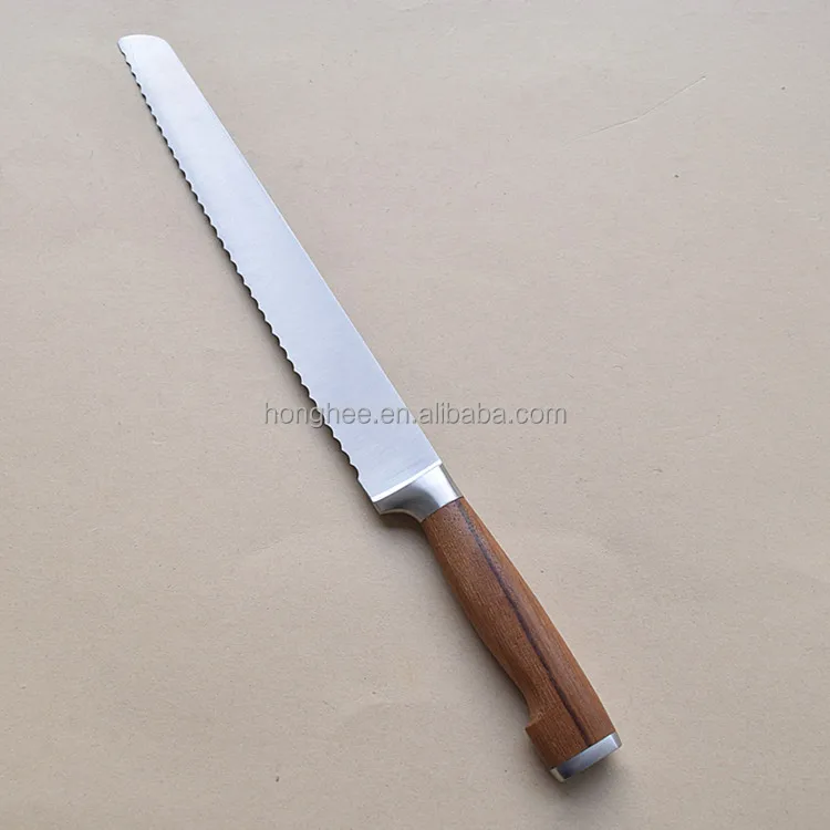
Fine Cutting 10 Inch Teak Handle 5Cr15MoV Serrated Bread Knife 