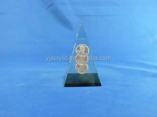 custom clear plastic acrylic pyramid with coin