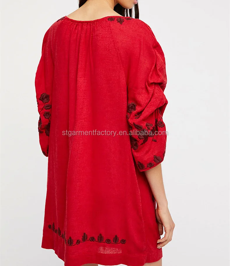 Floral Embroidery Dress Women Casual Skirt Loose Plus Size Ladies Clothes Girls Party Dresses Stb-0543 Mexico Round Neck Female